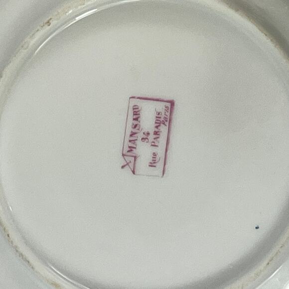 Antique French Demitasse Cup & Saucer Mansard Paris Blue Gold Monogram Porcelain - Picture 9 of 13